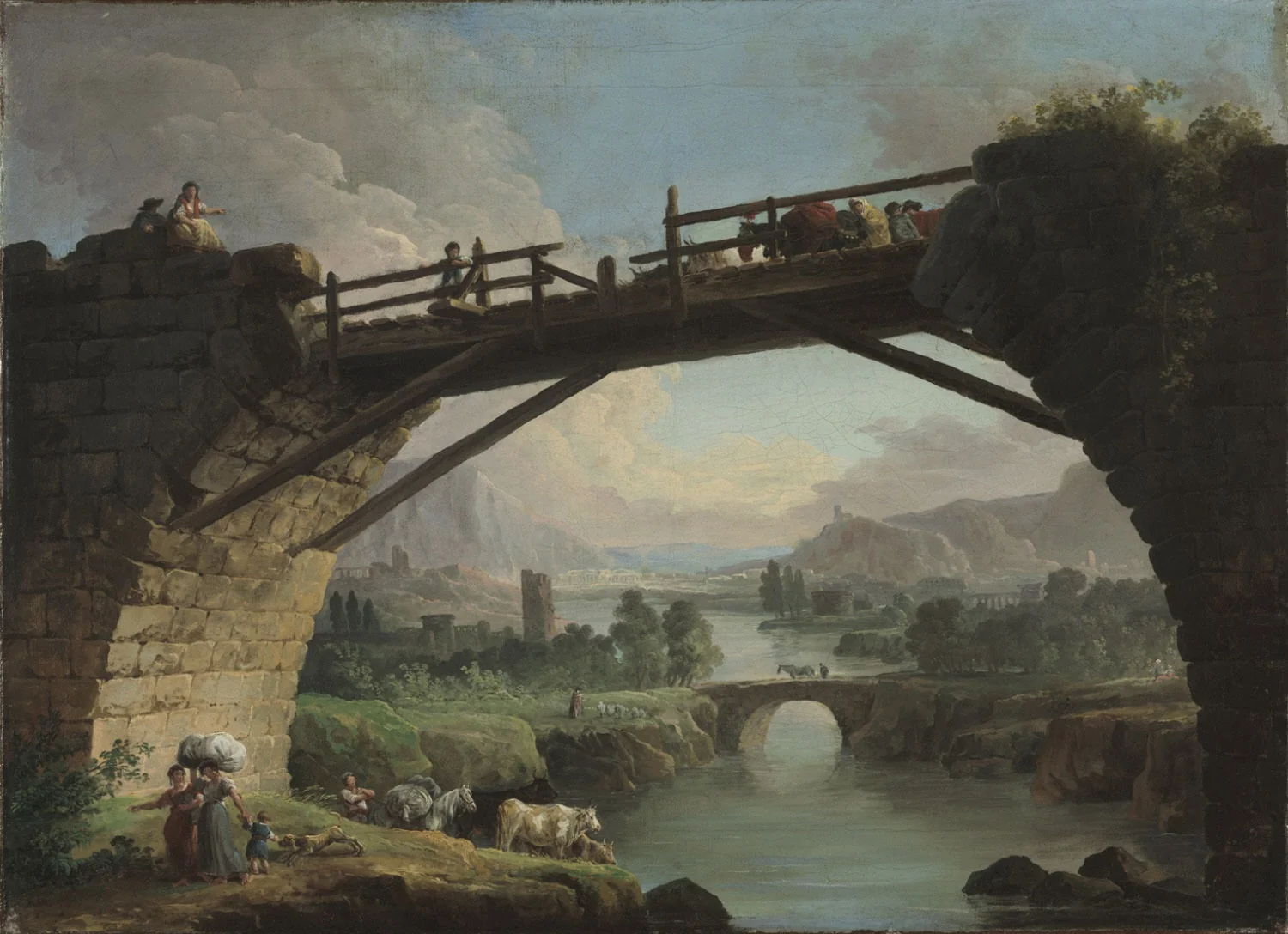 Ruined Bridge with Figures Crossing, detail