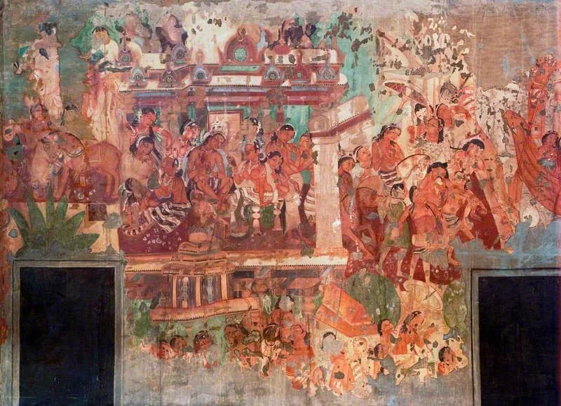 Copy of Painting inside the Caves of Ajanta (cave 1), detail