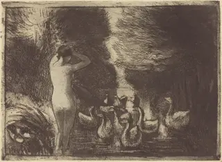 Baigneuse aux oies (Bathers with Geese), by Camille Pissarro, ink, 1895
