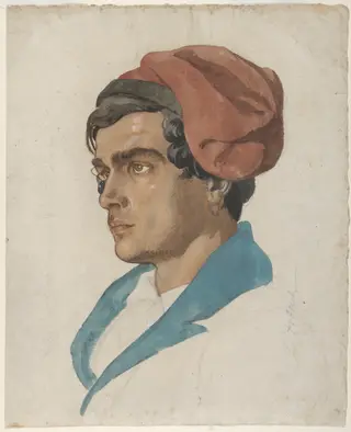 Head Study of a Fisherman from Capri, by Lorenz Frølich, gouache, 1849