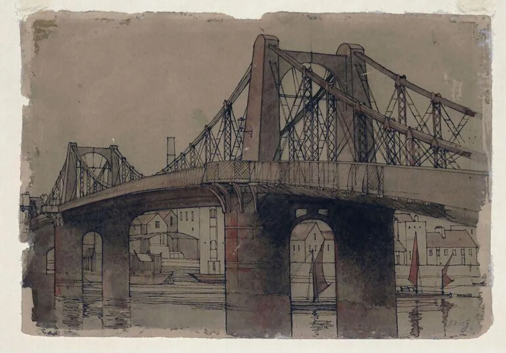 Old Lambeth Bridge, by Eric Gill, watercolor, 1902