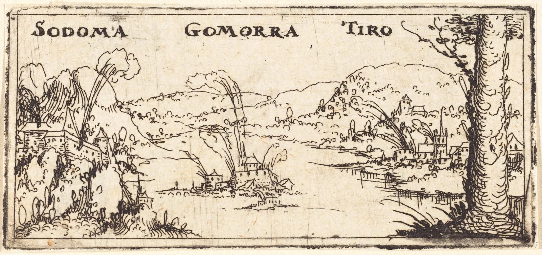 Landscape with Three Burning Cities: Sodom, Gomorrah and Tyrus, detail