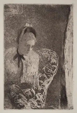 Waiting, by Mary Cassatt, ink, 1879