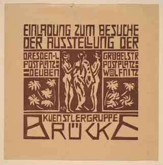 Einladung...Ausstellung der Kuenstlergruppe Brücke (Invitation to an Exhibition of the Artists' Group Brücke), by Ernst Ludwig Kirchner, ink, 1906