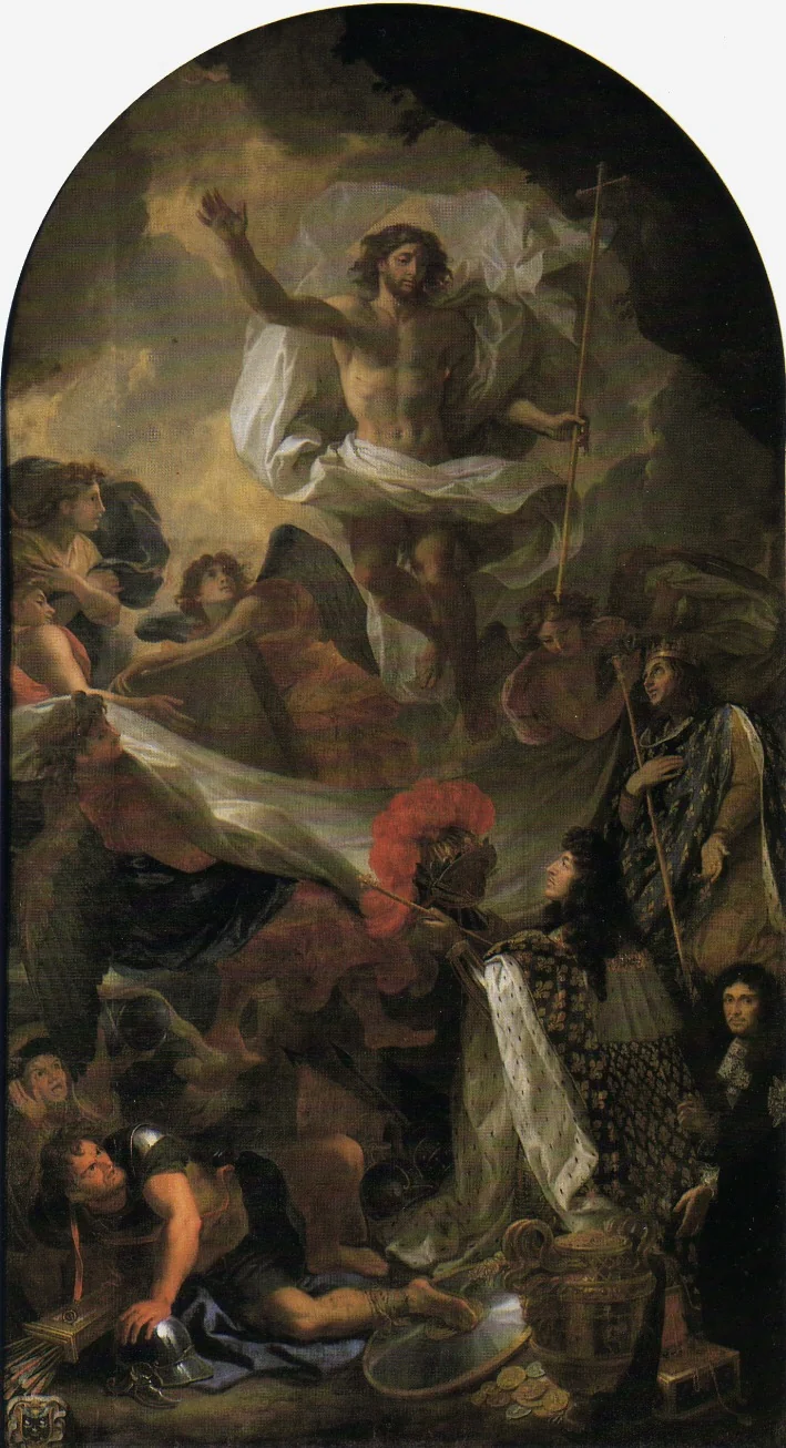 Louis XIV. presenting his sceptre and helmet to Jesus Christ, detail