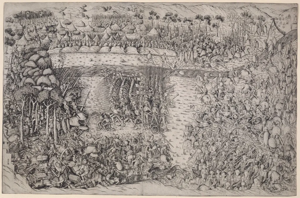 The Battle of Fornovo, by Master of the Battle of Fornovo, ink, 1500