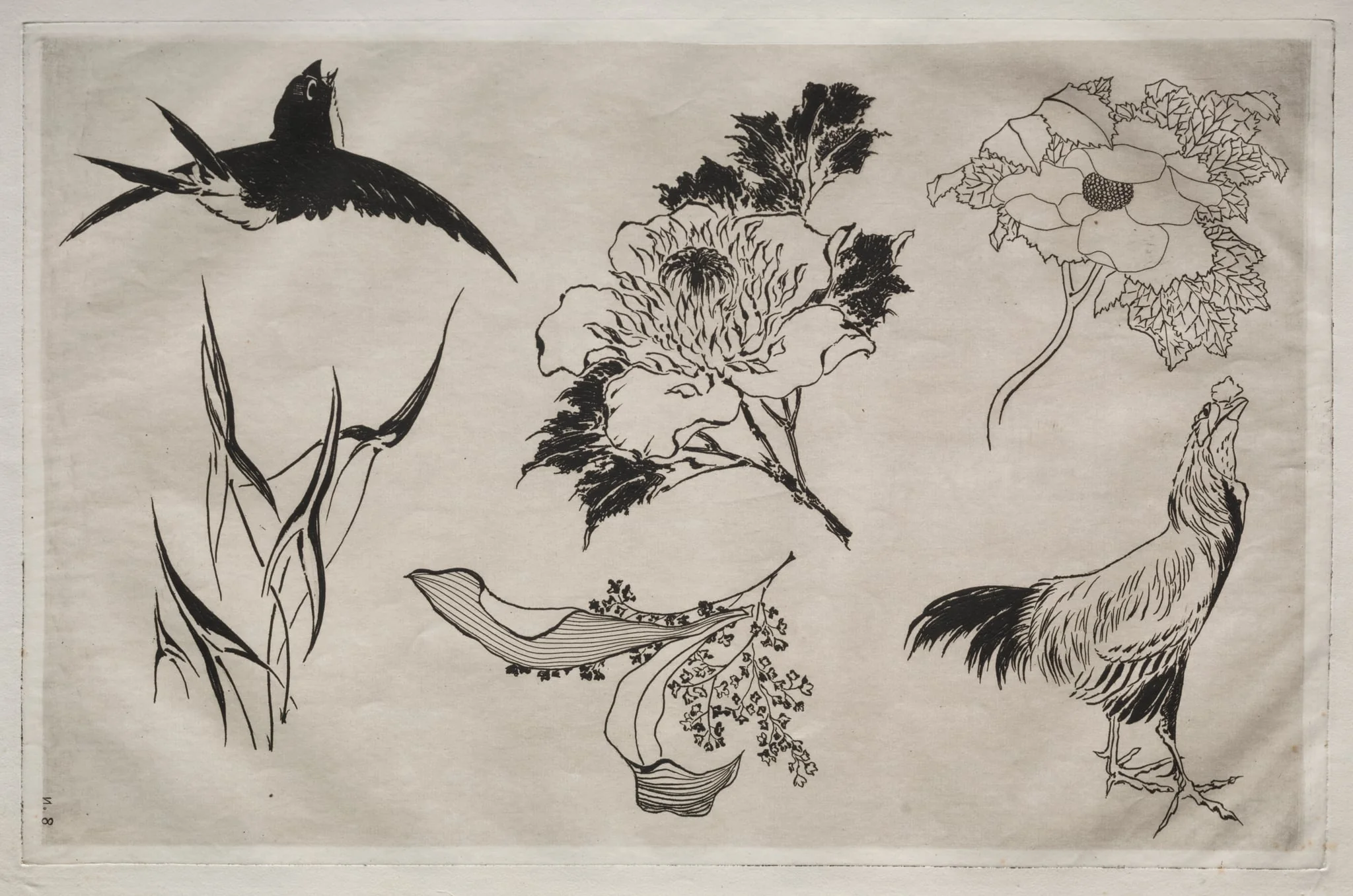 Dinner Service (Rousseau service): Swallow, Rooster and Flowers (no. 8), detail