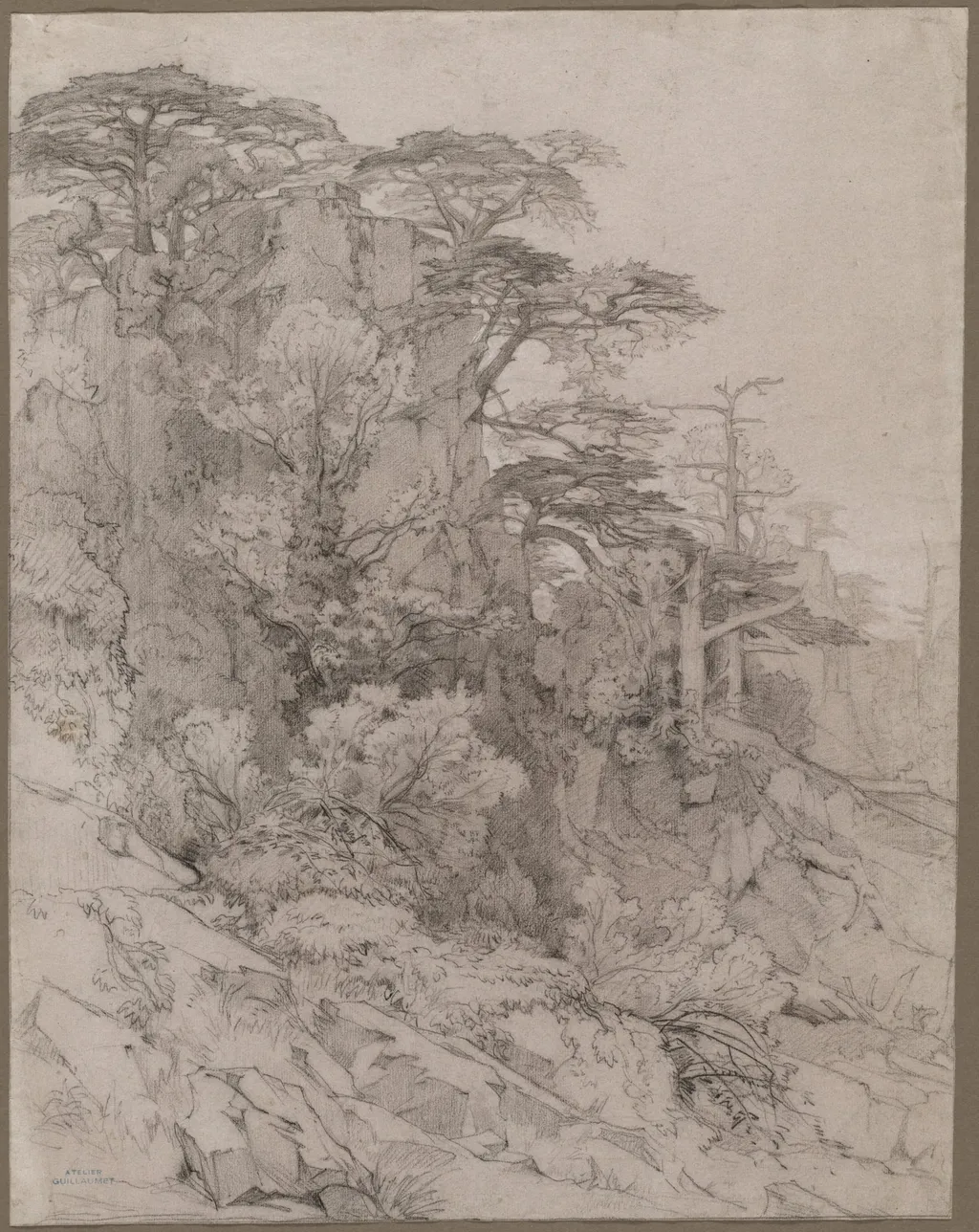 Trees of a Rocky Hillside, by Gustave Achille Guillaumet, 1804