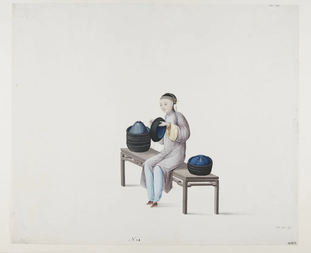 Woman Making Winter Caps, by Puqua, paint, 1790