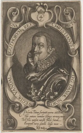 Christian IV, King of Denmark, by Gottlieb Muller, ink, 1817