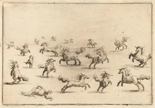Horses Running, by Jacques Callot, ink, 1622