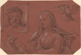 Studies of Sudarium and Saint Agnes, by Tobias Stimmer, ink, 1562