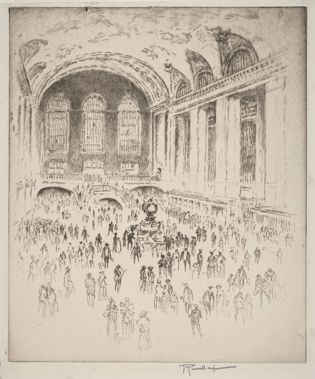 Concourse, Grand Central, New York, by Joseph Pennell, ink, 1919