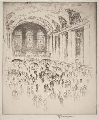 Concourse, Grand Central, New York, by Joseph Pennell, ink, 1919