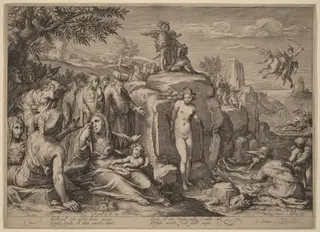 Perseus and Andromeda, by Jacob Matham, ink, 1597