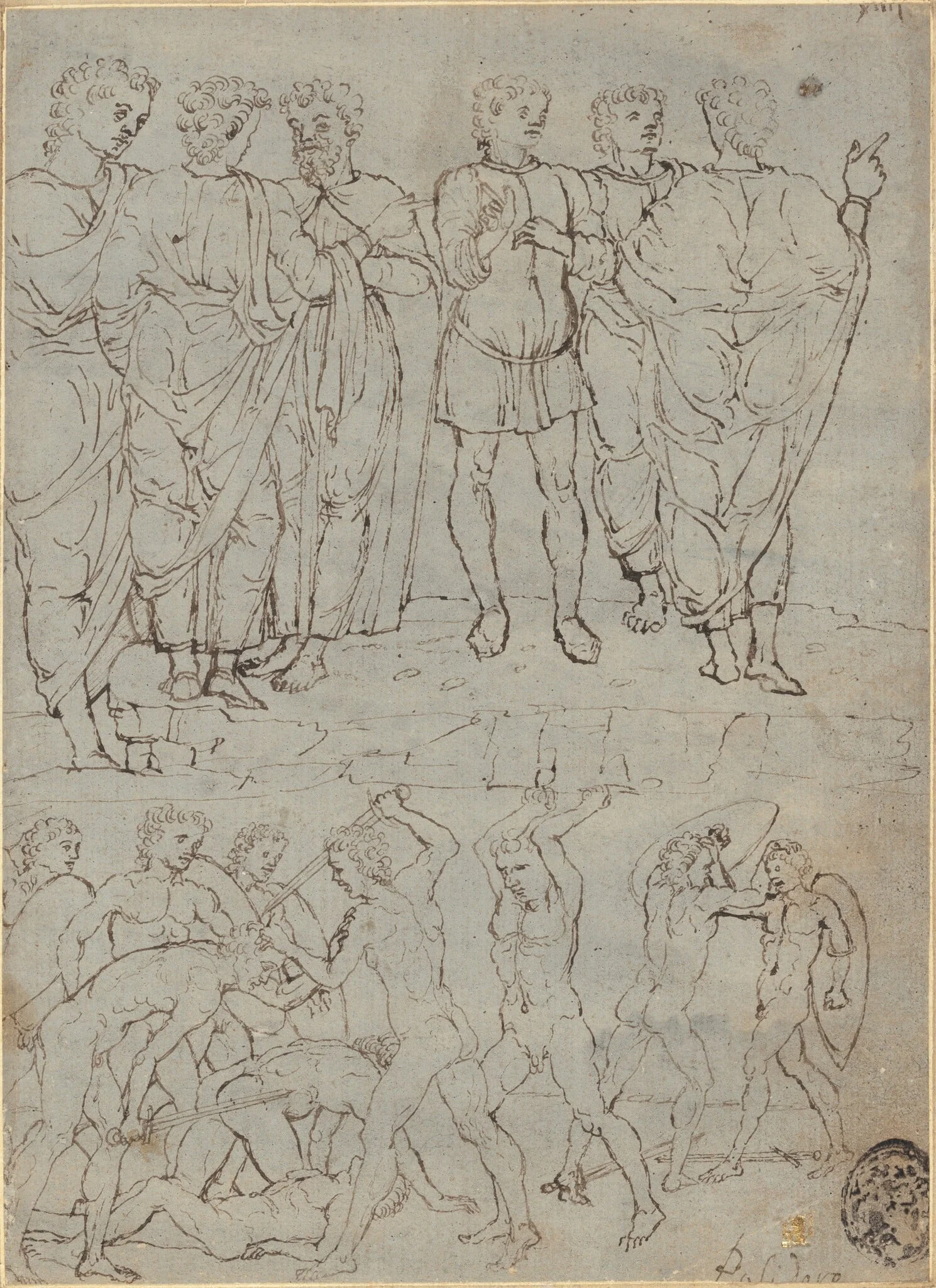Six Conversing Men and Ten Battling Nudes, detail