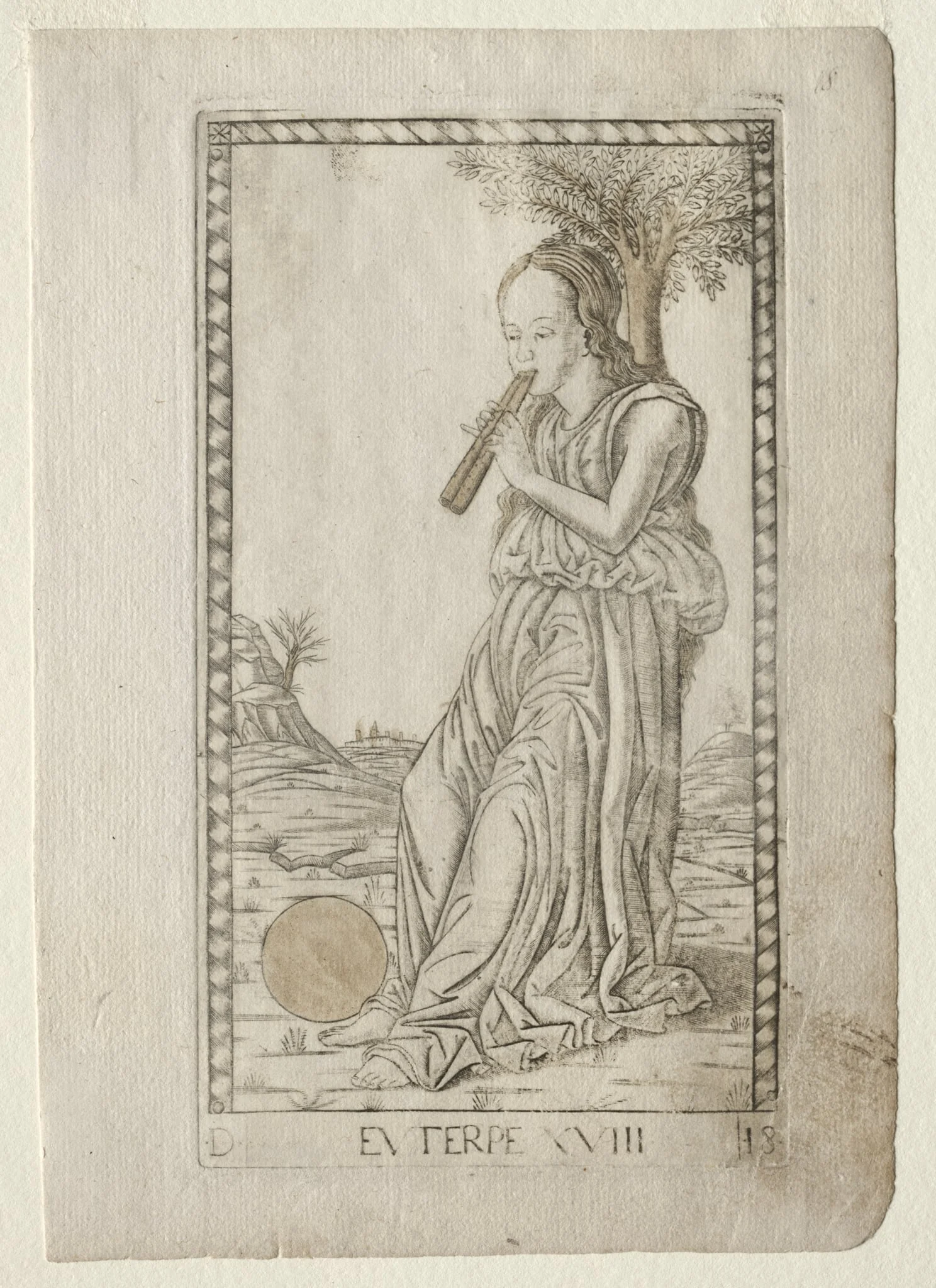 Euterpe (music, lyric poetry) (from the Tarocchi series D: Apollo and the Muses, #18), detail