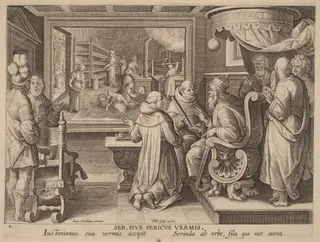 Ser, Sive Sericus Vermis (Silk, or the Silkworm), by Philip Galle, ink, 1592