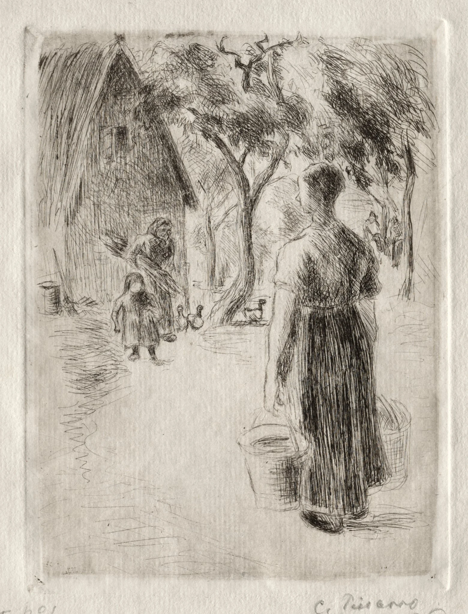 Peasant Woman Carrying Buckets, detail
