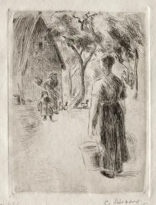 Peasant Woman Carrying Buckets, by Camille Pissarro, 1889