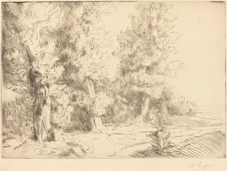 In the Forest of Fontainebleau  (Dans la foret de Fontainebleau), by Alphonse Legros, ink, 1874