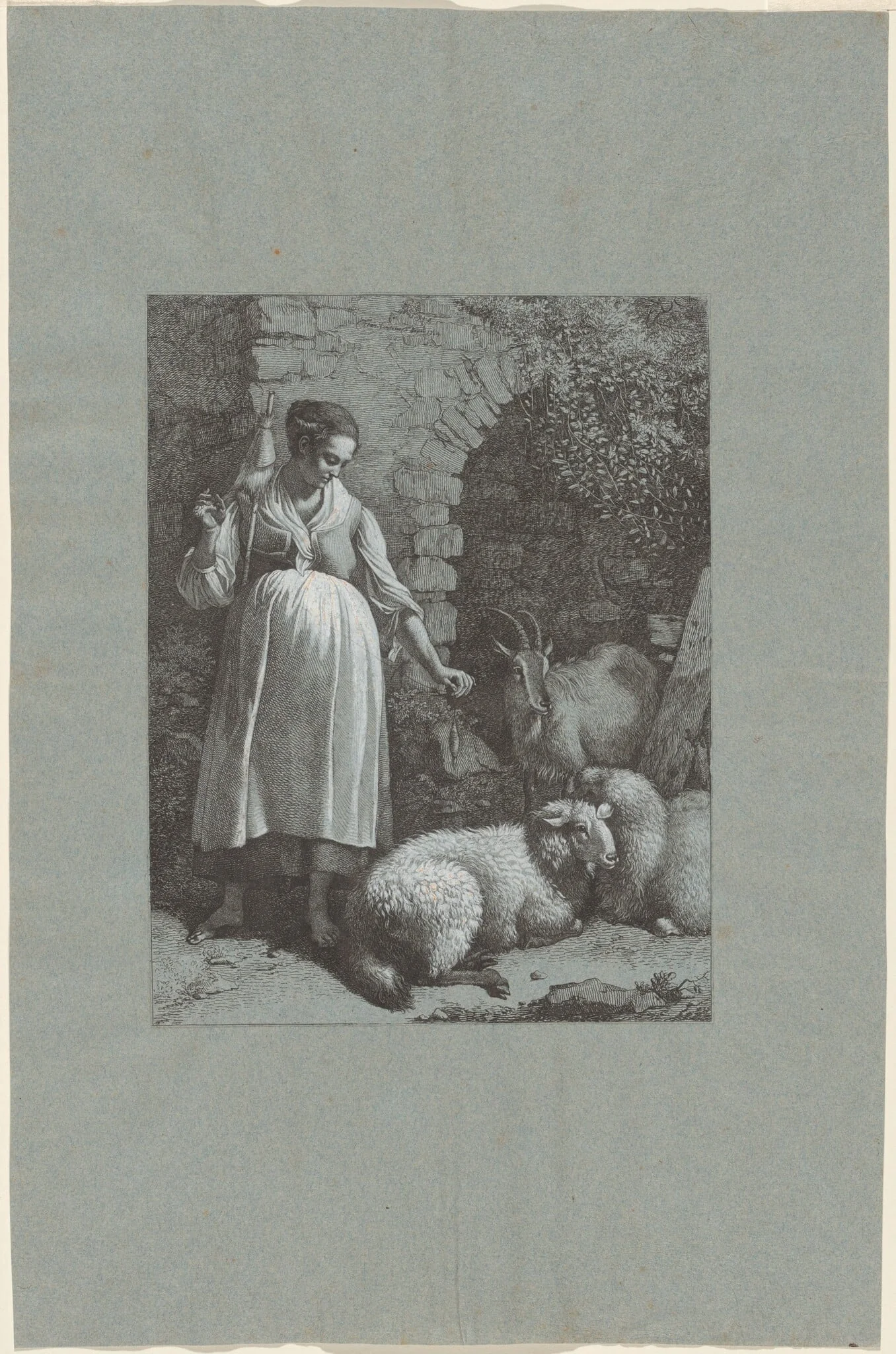 Woman Spinning Yarn by an Arch, detail