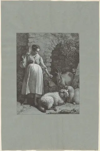 Woman Spinning Yarn by an Arch, by Francesco Londonio, ink, 1764