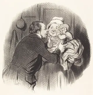 La Visite a la nourrice, by Honoré Daumier, ink, 1845