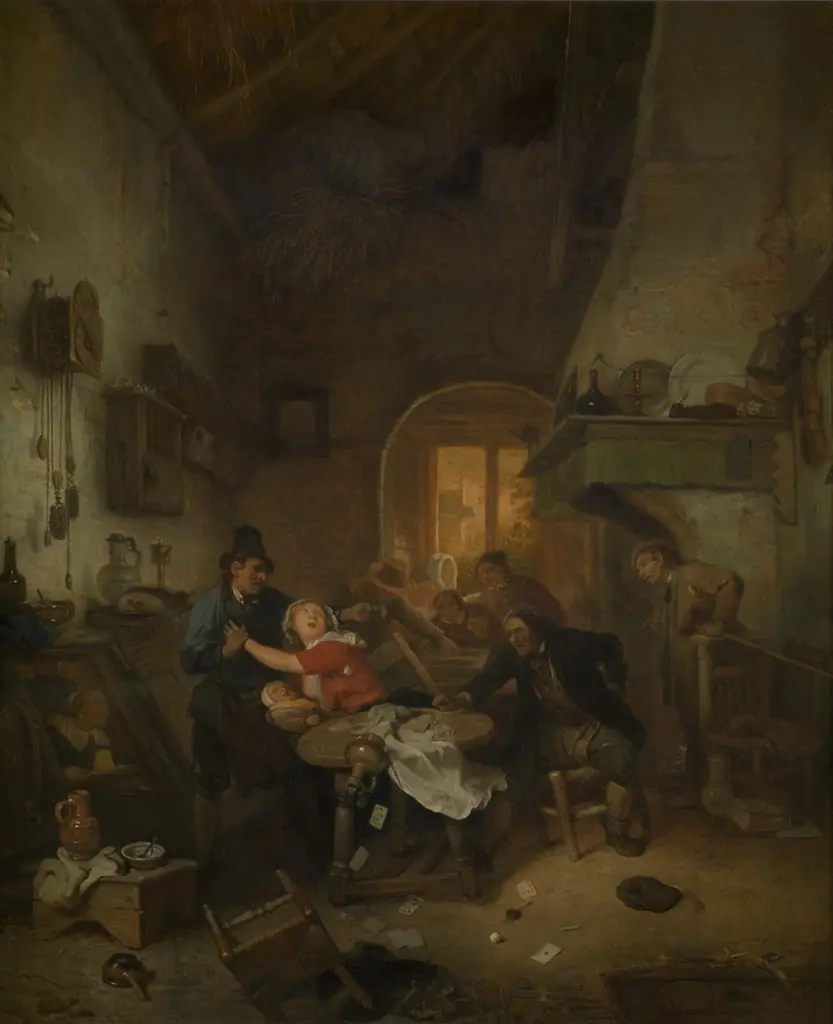 Cardplayers Quarreling, by Ignatius Josephus Van Regemorter, oil, 1835