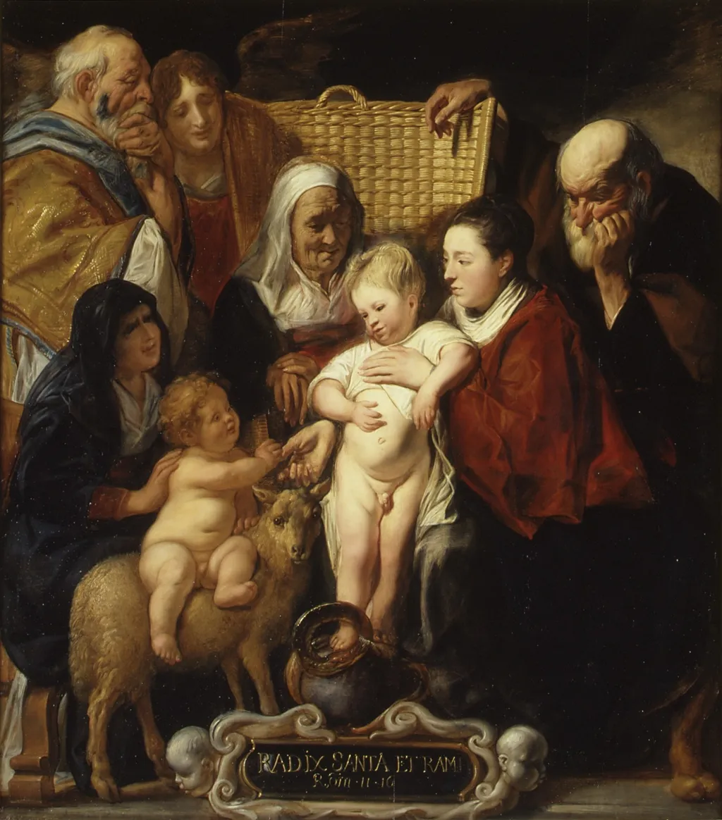 The Holy Family with Saint Anne and the Young Baptist and His Parents, by Jacob Jordaens, oil, 1639