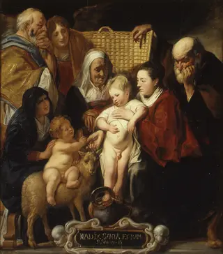 The Holy Family with Saint Anne and the Young Baptist and His Parents, by Jacob Jordaens, oil, 1639