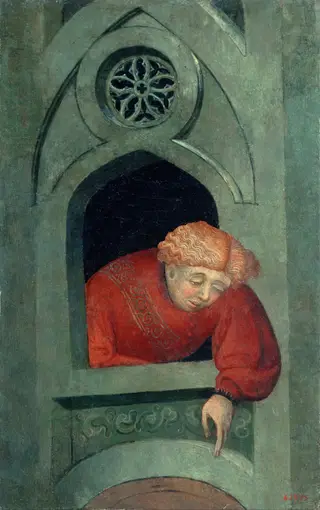 Young Man Leaning out of the Window, by Lluís Borrassà, unspecified, 1407
