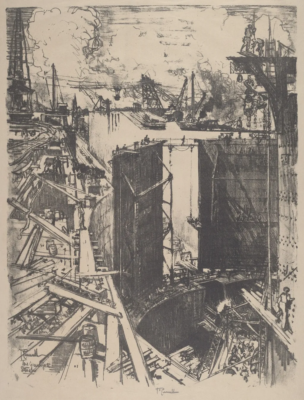 The Guard Gate, Gatun Lock, by Joseph Pennell, ink, 1912