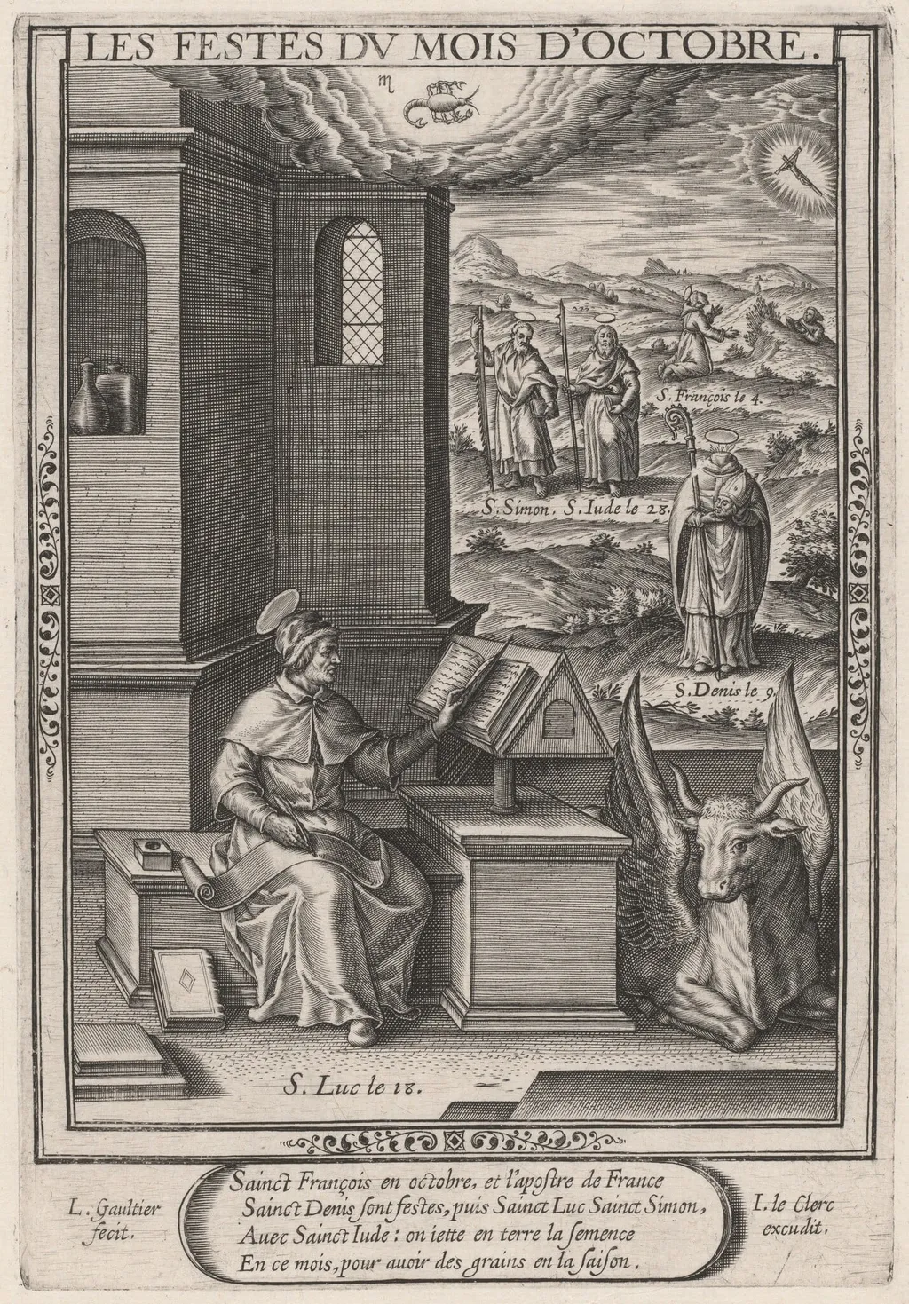 Les Festes du mois de Octobre (October: Saint Luke), by Léonard Gaultier, ink, 1603