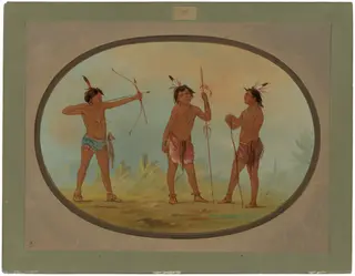 Three Shoshonee Warriors Armed for War, by George Catlin, oil, 1865