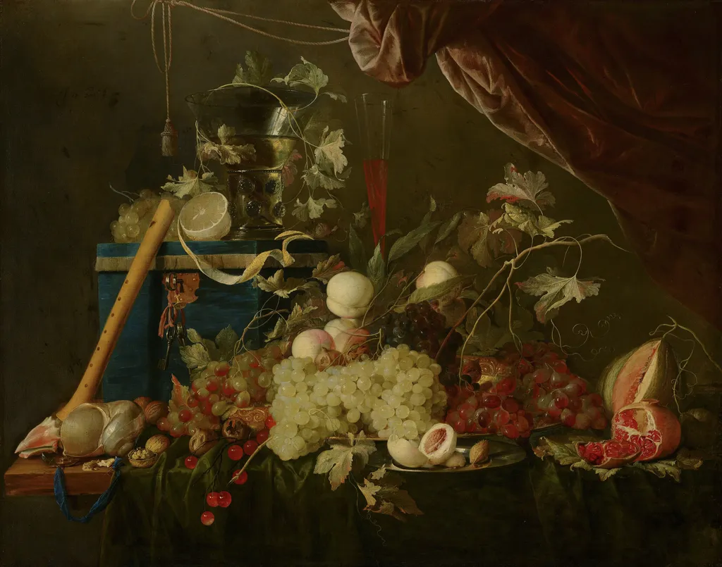 Sumptuous Fruit Still Life with Jewellery Box, by Jan Davidsz. de Heem, oil, 1650
