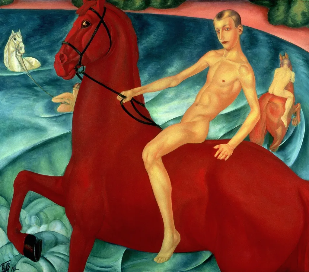 Bathing the Red Horse, by Kuzma Petrov-Vodkin, oil, 1912