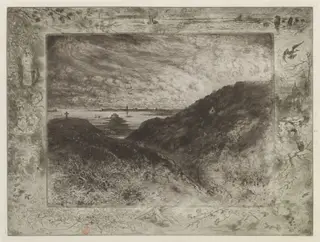 La Falaise: Baie de Saint-Malo (The Cliff: Saint-Malo Bay), by Félix-Hilaire Buhot, ink, 1888
