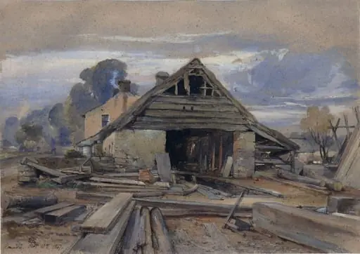 A Saw Pit at Houston, Renfrewshire, by William Leighton Leitch, watercolor, 10