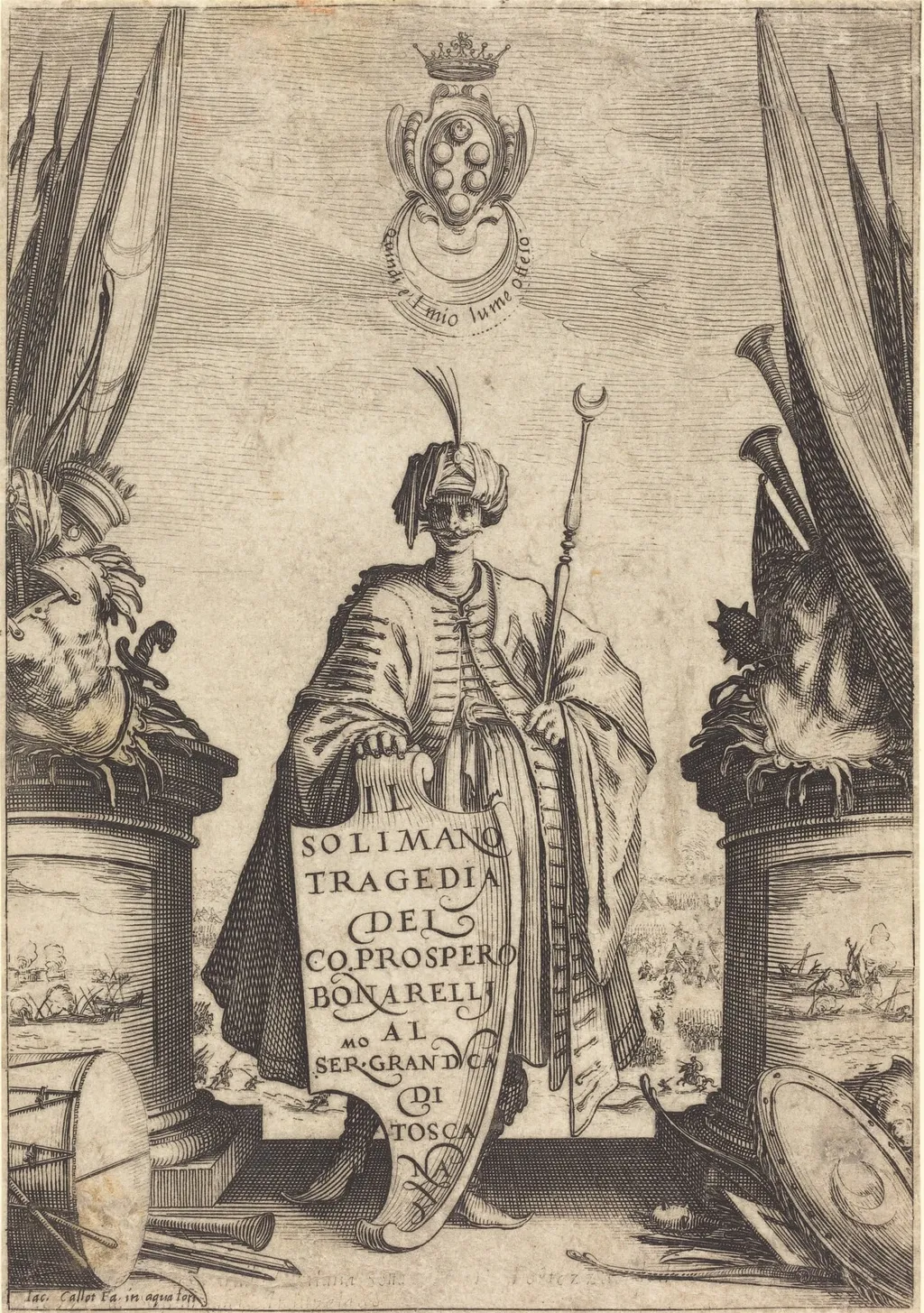 Title Page for "Il Solimano", by Jacques Callot, ink, 1620