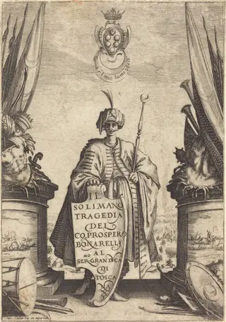 Title Page for "Il Solimano", by Jacques Callot, ink, 1620