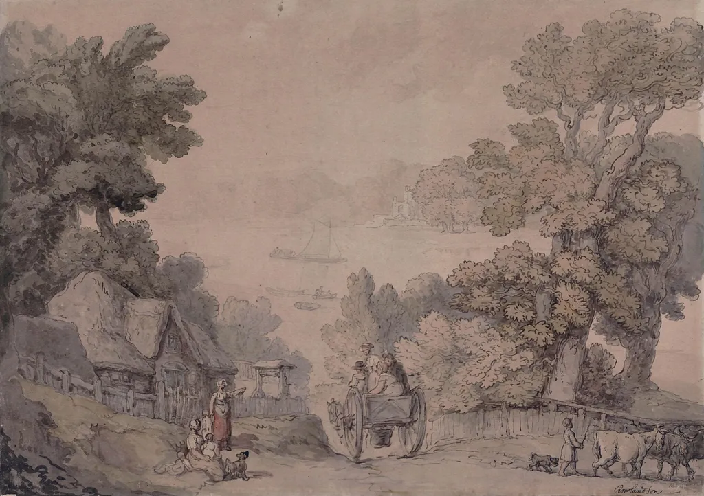 Landscape with a Cottage and Figures in the Foreground, by Thomas Rowlandson, watercolor, 1805