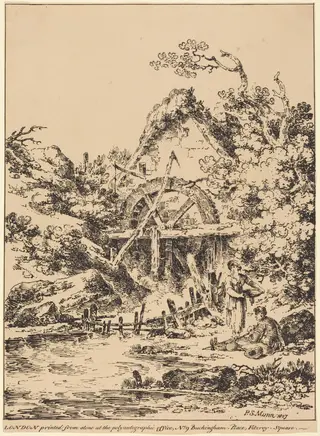 Old Water Mill, by Paul Sandby Munn, ink, 1807