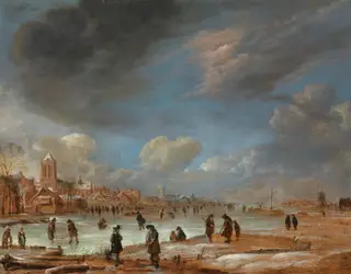River view in the winter, by Aert van der Neer, oil, 1655