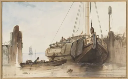 A Boat in Harbour, by jacob jacobs, watercolor