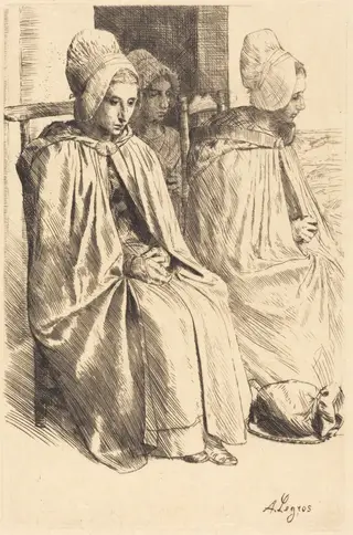 Peasant Women of Boulogne (Paysannes des environs de Boulogne), by Alphonse Legros, ink, 1874