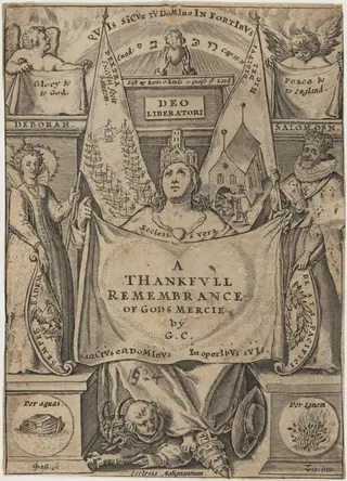 Title Page, A Thankful Remembrance of God's Mercie, by George Carleton, by Willem de Passe, ink, 1624