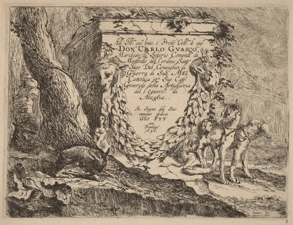 Title Page: Pedestal and a Pair of Dogs, by Jan Fyt, ink, 1642