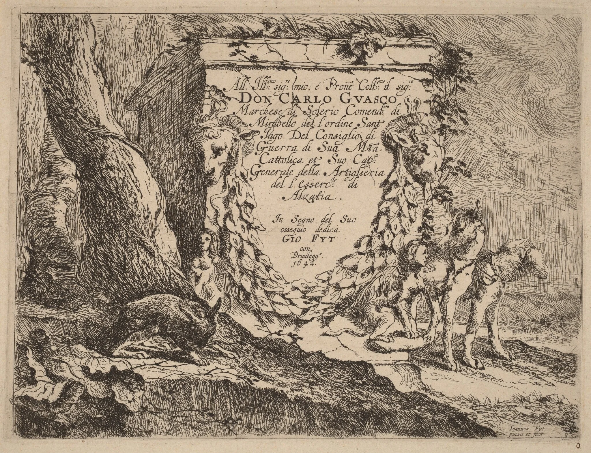 Title Page: Pedestal and a Pair of Dogs, detail