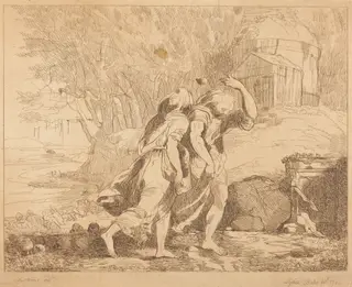 Two Fleeing Figures, by Lydia Bates, ink, 1784
